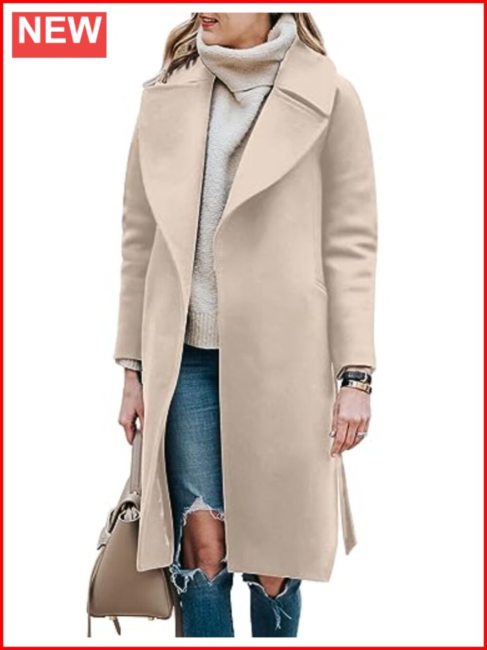Womens Wool Blend Long Pea Coat Winter Trench Jacket with Belt